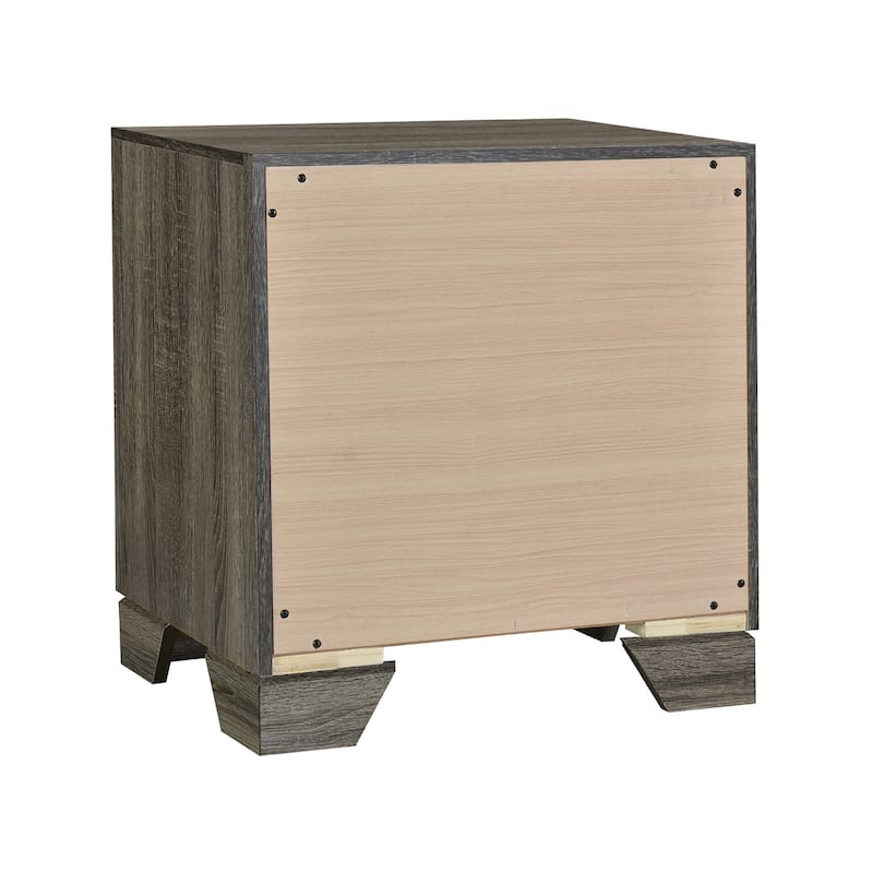 2 Drawers Wooden Nightstand with Metal Pulls in Brown Oak