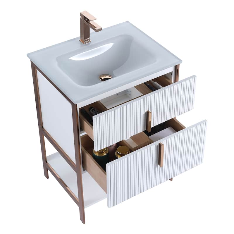 Fine Fixtures Serenity Modern Bathroom Vanity with White Glass Top