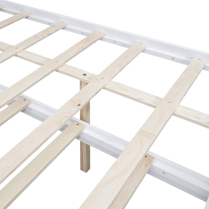 Roomfitters Twin/Full Platform Bed with Lighted Storage Headboard, Trundle and Functional Side Compartments, White