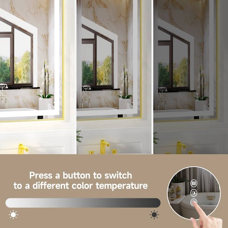 Gold Tempered MirrorDual LED Light StripsFront and Back Lighting