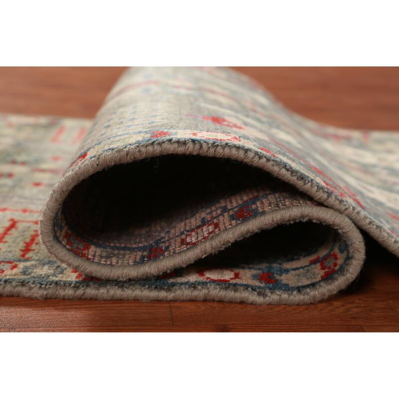 Hand Knotted Oriental 100% Wool Carpet Traditional Geometric Greys & Charcoal Heriz (serapi) Area Rug - 5' 11'' X 2' 7''