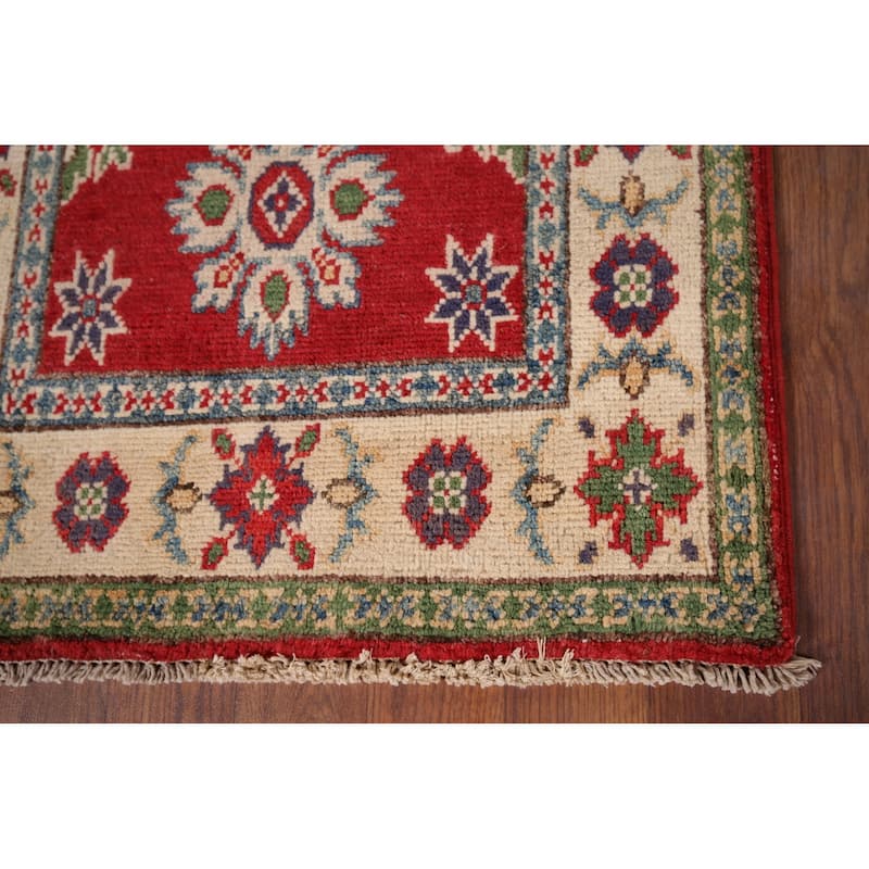 Red Geometric Kazak Oriental Foyer Rug Handmade Wool Carpet - 2'0" x 3'0"