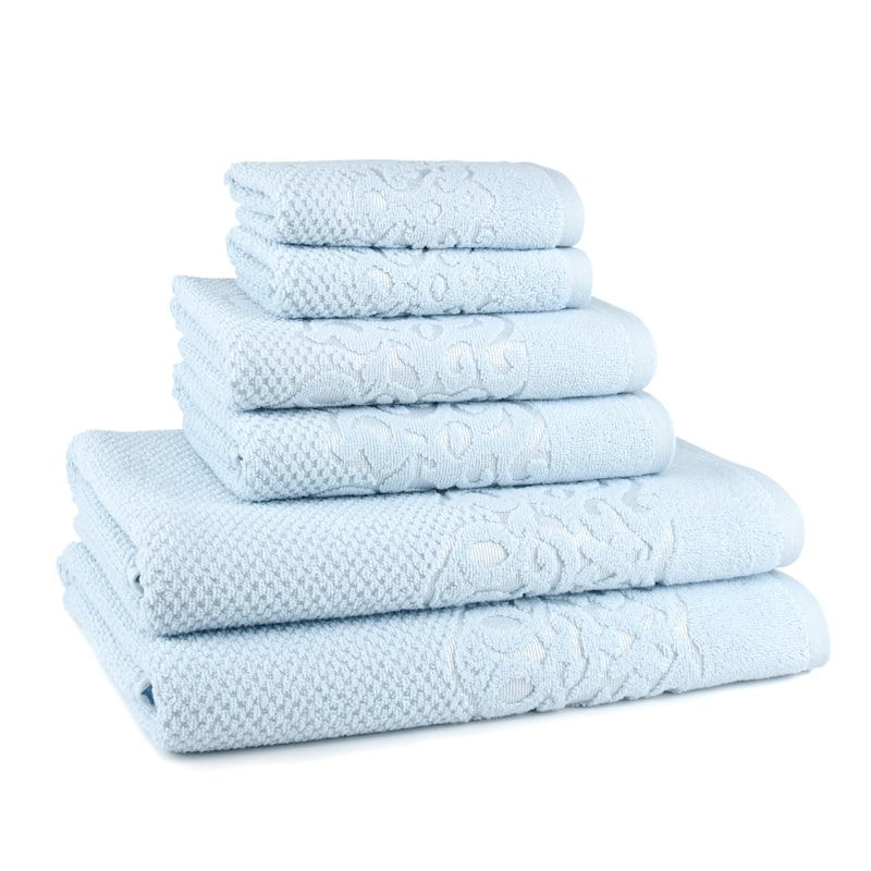 East'N Blue Galata Turkish Cotton Bath Towel Set (Set of 6) - (2 Bath Towel, 2 Hand Towel, 2 Washcloth) - Ice Blue