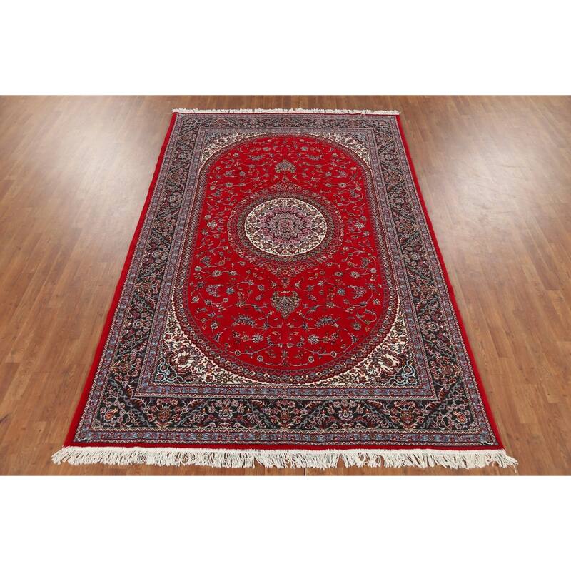 Traditional Floral Red Kashmar Turkish Area Rug Machine Made Carpet - 6'3" x 9'6"