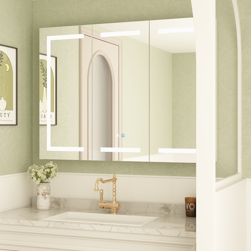 Bathroom Medicine Cabinet LED Mirror Anti-Fog 6000K Wall Cabinet White - 47.2"X35.4"