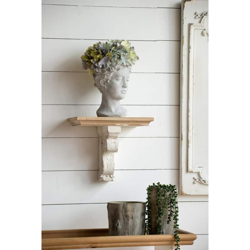 Weathered Style Corbel Wooden Wall Shelf - 13.75" - White and Brown