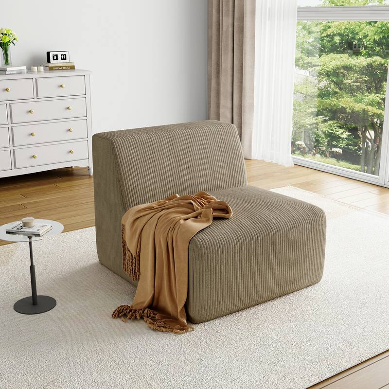 UIXE Upholstered Corduroy Armless Slipper Chair - 34.5" W x 31.8 H" 35.3 D" - Khaki