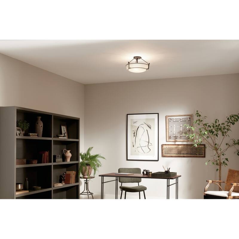 Kichler Lighting Alkire 16.5 inch 3-Light Semi Flush Mount Light Black with Satin Etched Cased Opal Glass