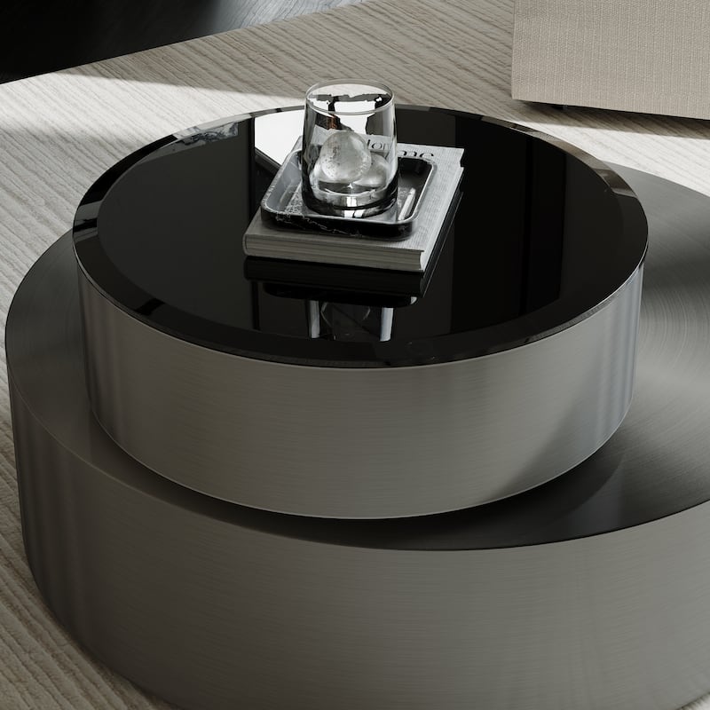 Luxury Round Coffee Table with 2 Tier Rotatable Top Circle Coffee Table with 360° Swivel Top for Living Room Apartment