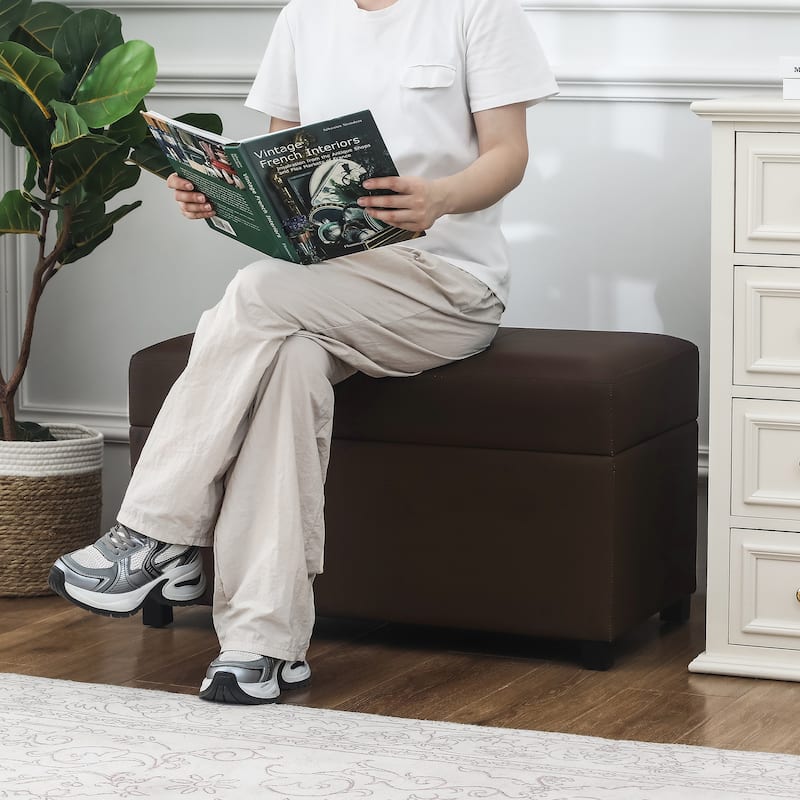 Adeco Faux Leather Storage Ottoman for Living Room
