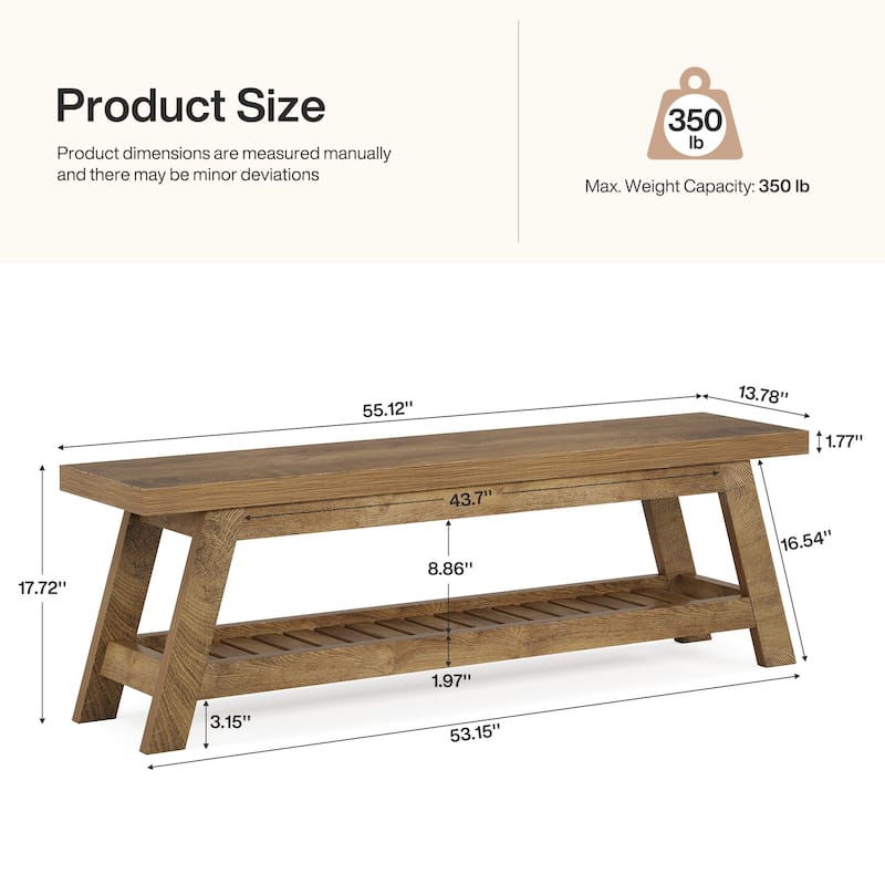 2-Tier Entryway Shoe Bench with Storage, 55-Inch Long Wood Storage Bench for Living Room, Bedrooms - Black