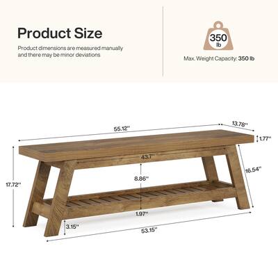 2-Tier Entryway Shoe Bench with Storage, 55-Inch Long Wood Storage Bench for Living Room, Bedrooms