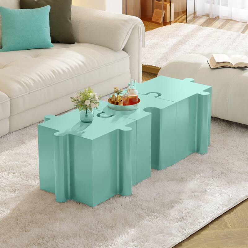 Christopher Knight Home - Joli Puzzle Art Modern 3-Piece Modular Outdoor Side Table Set with Interlocking Design - Light Green
