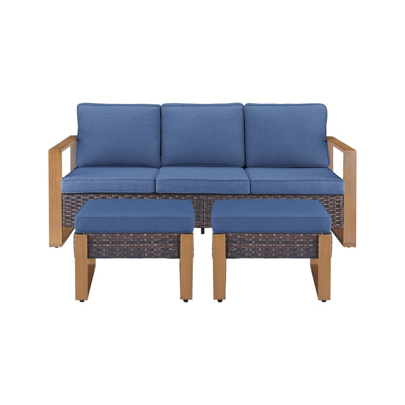 Pocassy 3 Pieces Outoor Patio Sofa Chair Ottoman Set