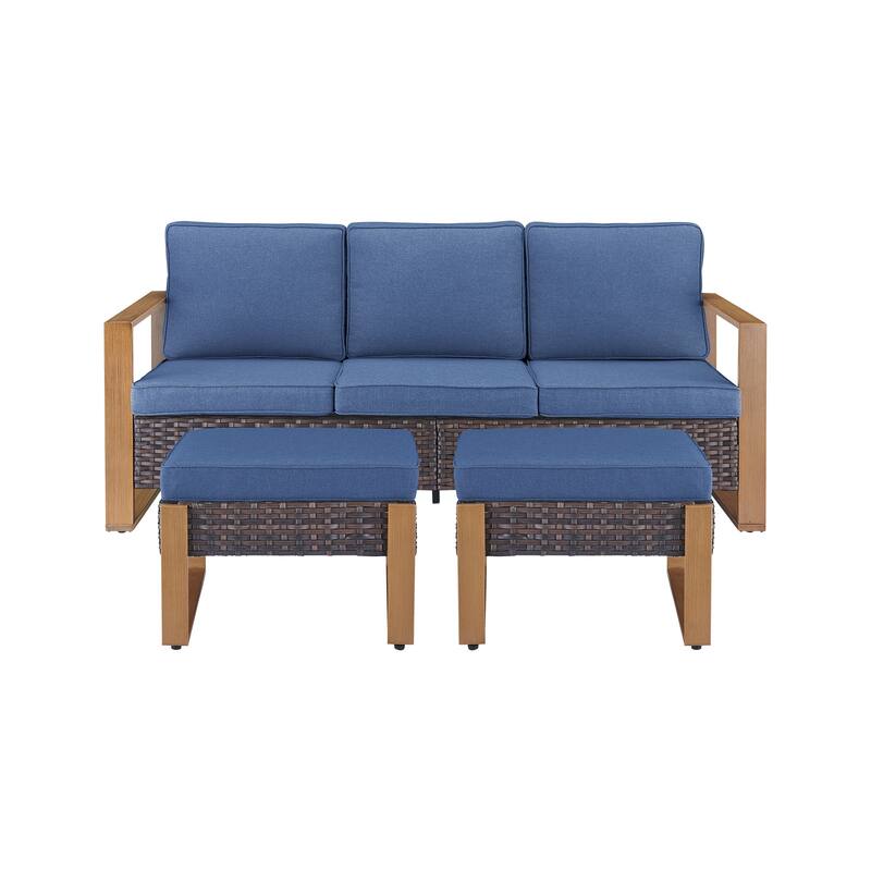 Pocassy Outdoor Sofa, Swivel Chair, Patio Chair Ottoman Set