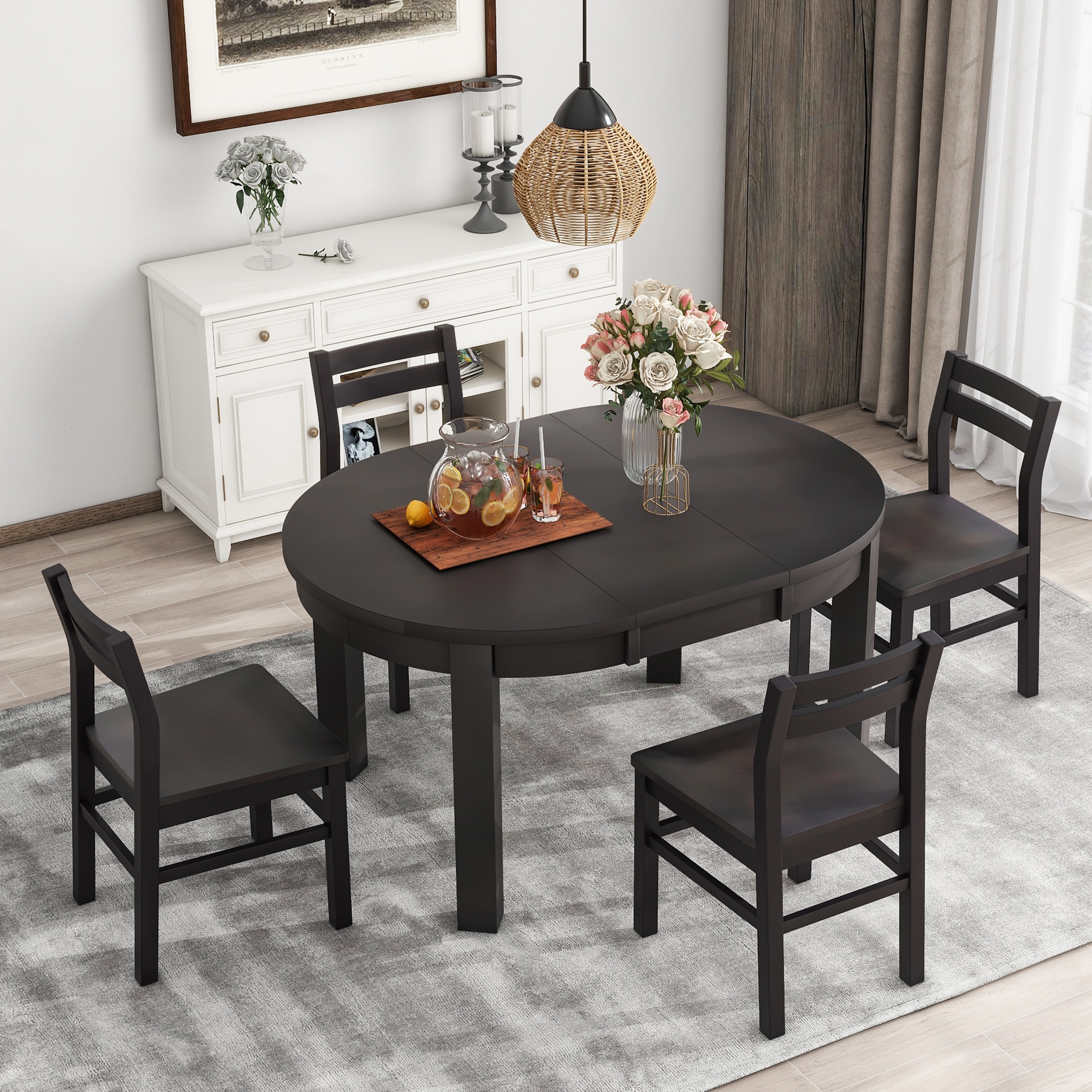 Oval extendable dining table set sales