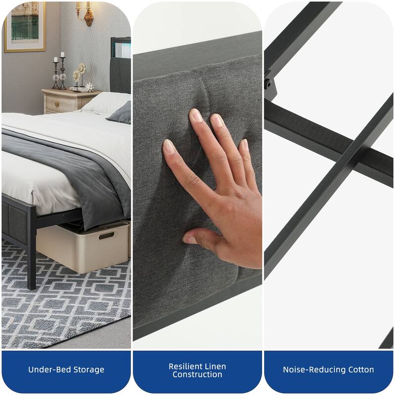 Storage Upholstered Platform Bed with LED Lighting Included and Built In USB Port
