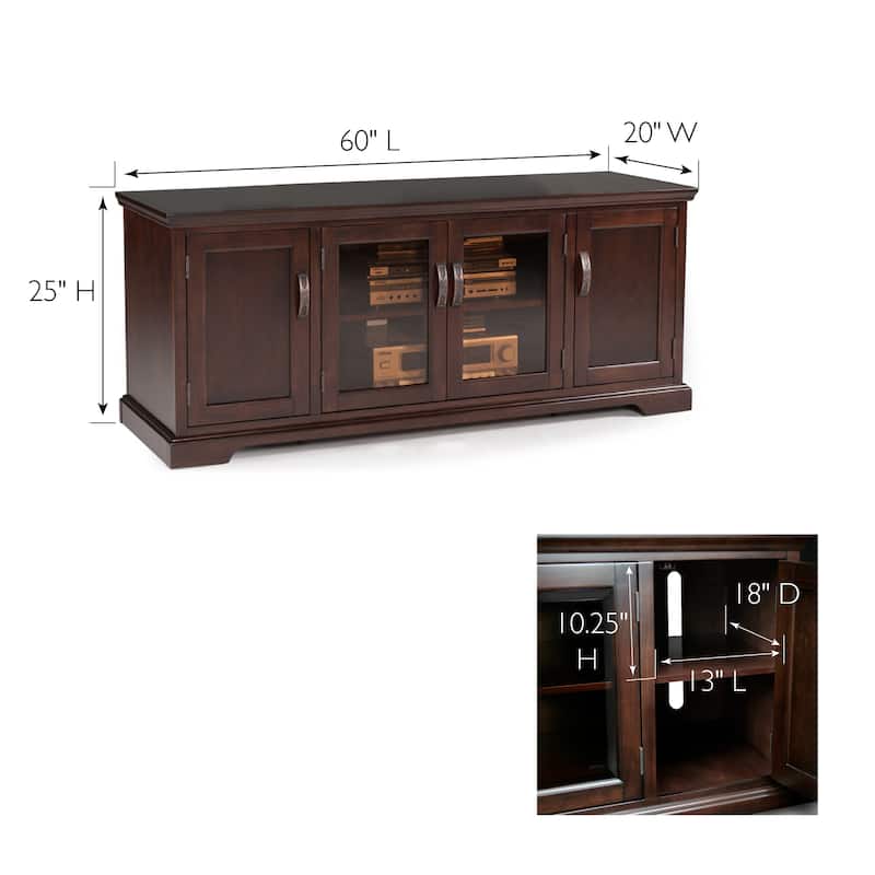Leick Home Iverson 3-Door Hardwood with Bronze Glass TV Stand for 65" TVs, Chocolate Cherry Brown