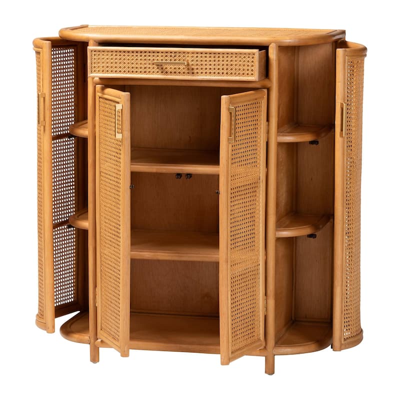 McKenna Natural Rattan Storage Cabinet - Handwoven Wicker Accent Cabinet, Boho Coastal Style for Living Room or Entryway