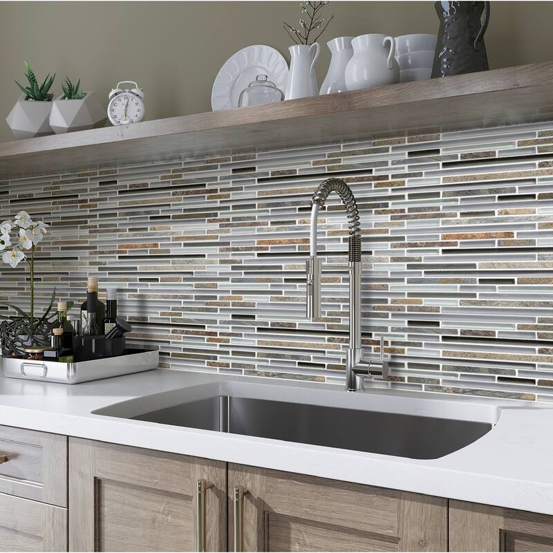 Apollo tile 12" x 12" Waterfall Glossy Matte Textured Gray Brown Glass Stone Tile (4.83 sq ft/case) - 5 Pack