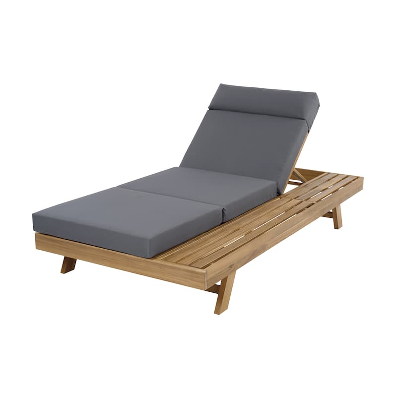 Christopher Knight Home - Bellara Modern Outdoor Acacia Wood Adjustable Chaise Lounge with Water-Resistant Headrest Cushion