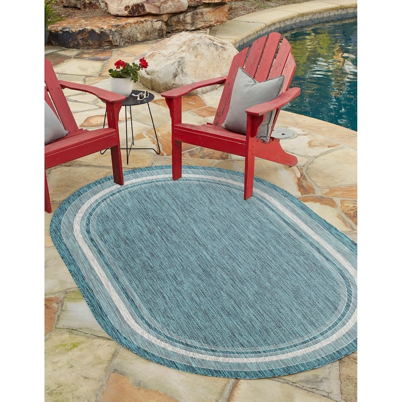 Outdoor Dimension Collection Area Rug - Teal - 7'10"x10' Oval