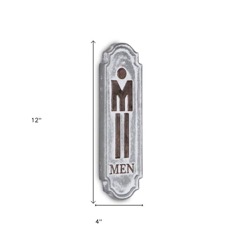 HomeRoots 12" X 4" Gray and Brown Handcrafted Mens Room Metal Wall Decor