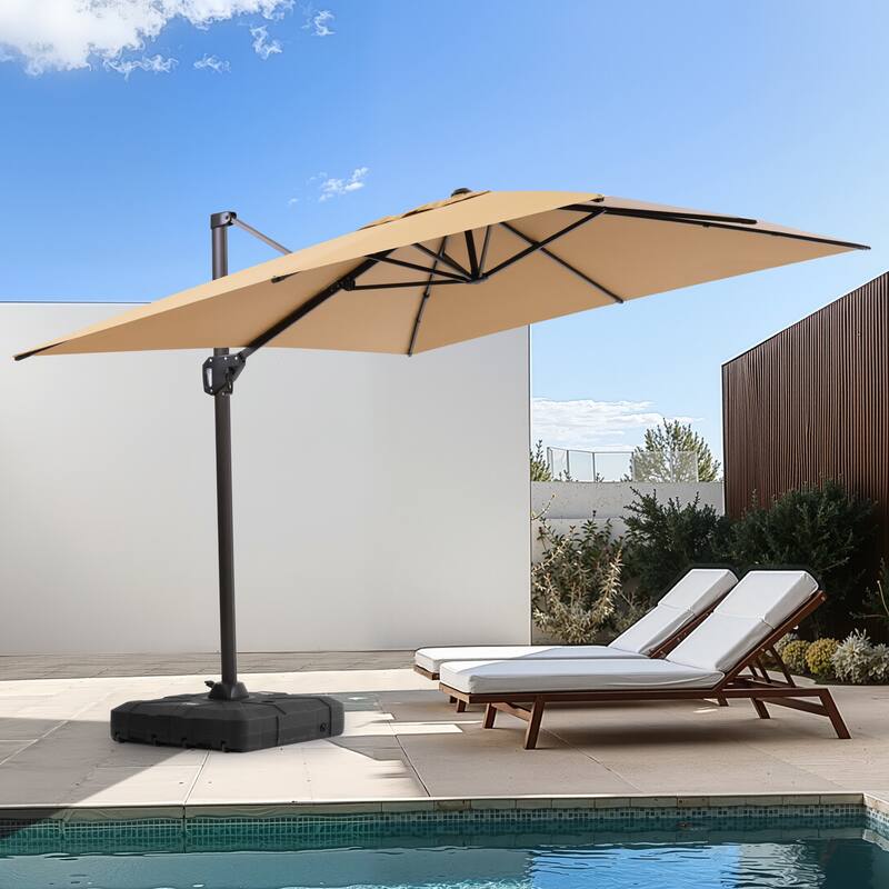 Outdoor 11 x 9 FT Patio 360 Degree Rotation Cantilever Umbrella with Base - Tan