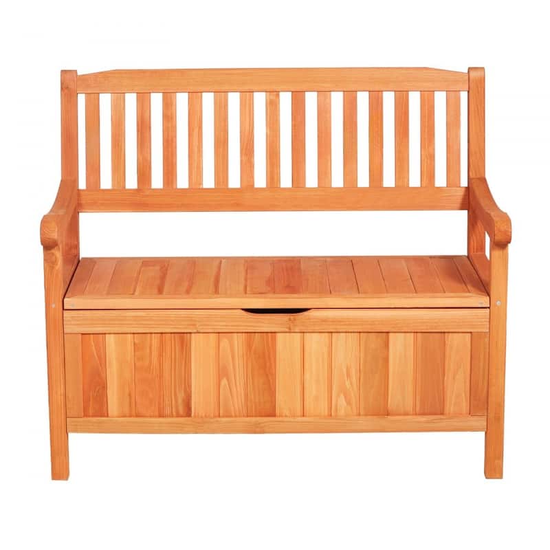 2-in-1 Wooden Patio Storage Bench with Pneumatic Rod and Deck Box Seat for Garden Pool Backyard - 42.9” × 23.03” × 35.5”