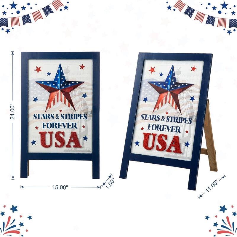 Glitzhome 24"L Wooden Patriotic Americana Wall Hanging Sign Porch Decor - 24 x 15