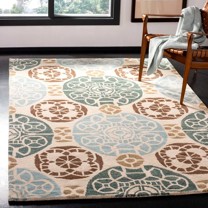 SAFAVIEH Handmade Wyndham Dinie Modern Wool Rug - 4' x 6' - Beige/Blue