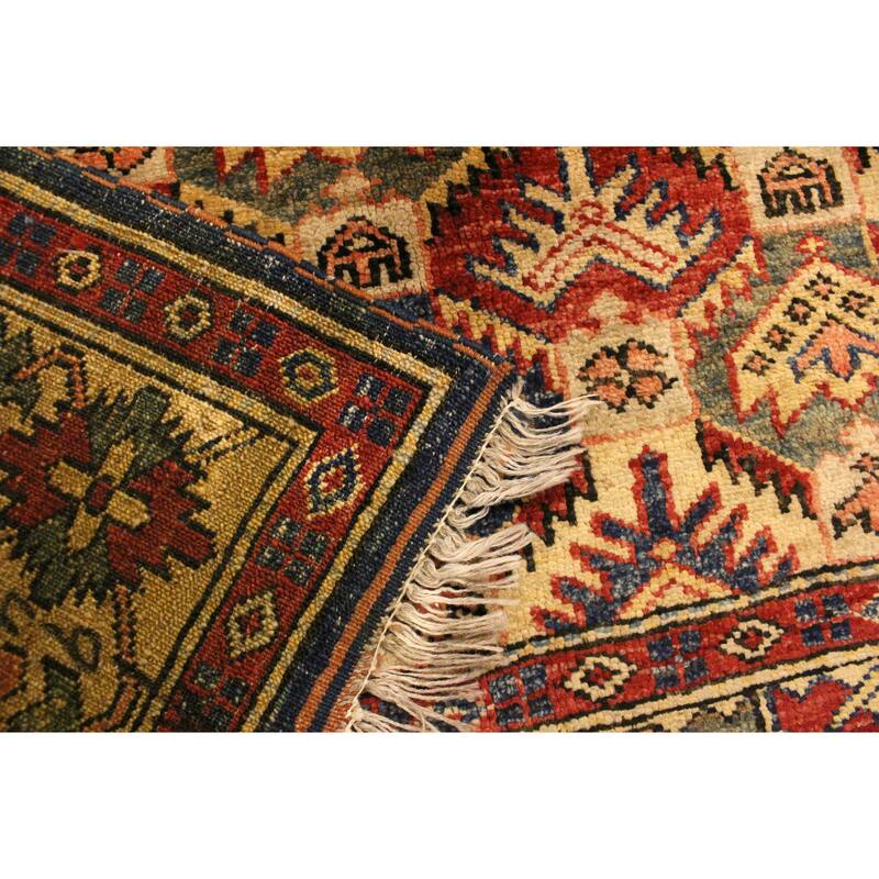 Caucasian Super Kazak Kairo Gold/Blue Hand Knotted Wool Rug - 4'3'' x 5'6''