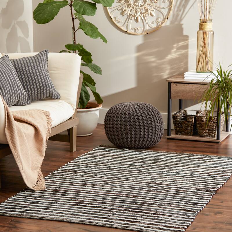 Stonewash Blue Slim Stripe Cotton Chindi Rug 2Ft 3Inx6Ft