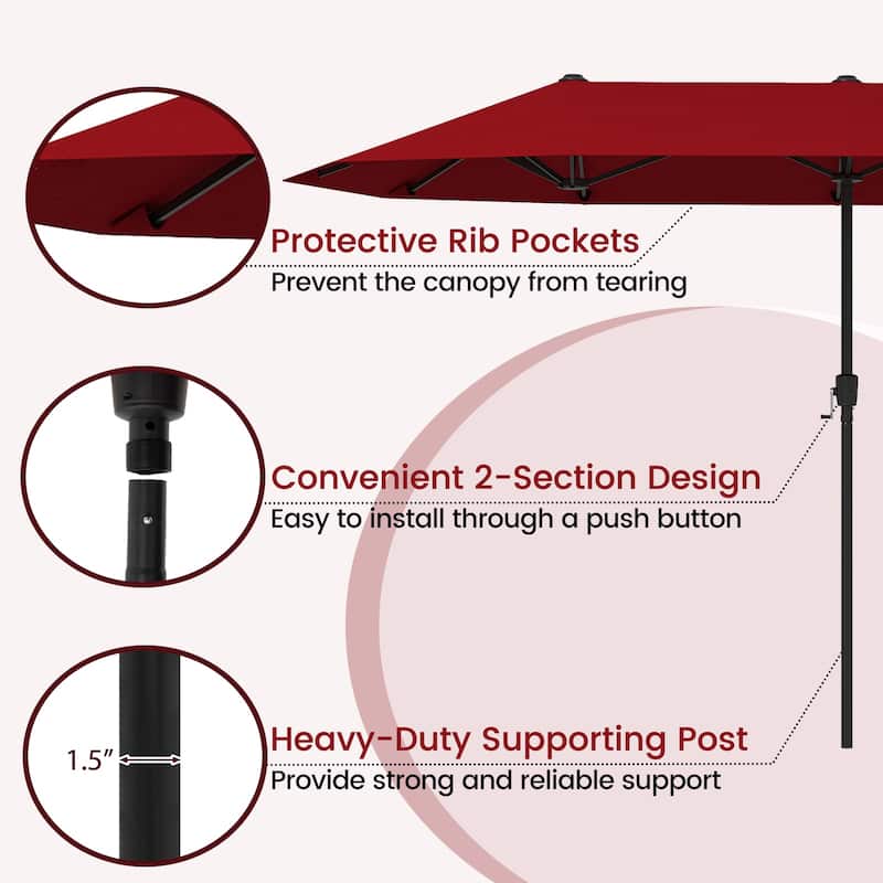 Polyester Double-Sided Patio Umbrella with Crank Handle