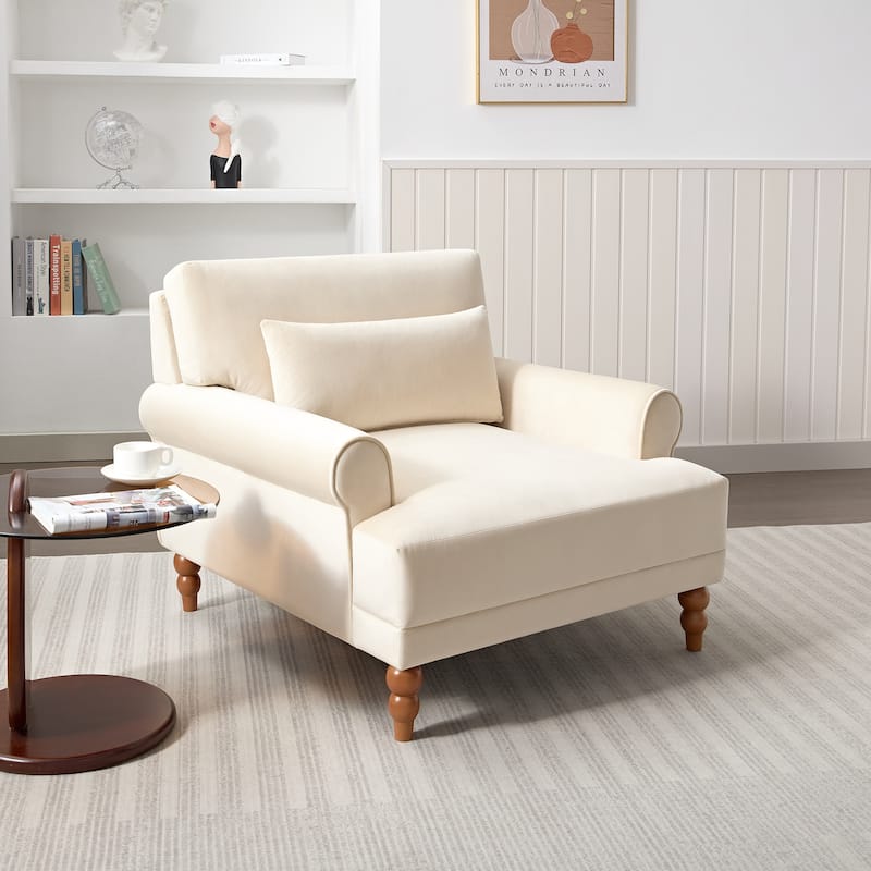 Circular Arm Chairs Living Room Accent Chair Lounge Chair with Roman Column Legs - Beige