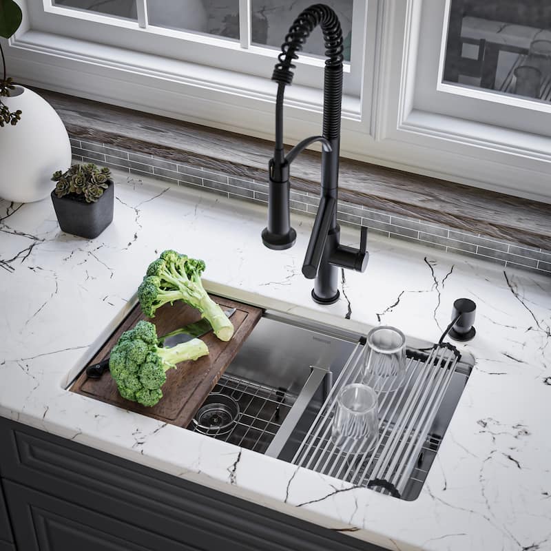 Karran 32" Undermount Double Bowl 60/40 Stainless Steel Workstation Sink