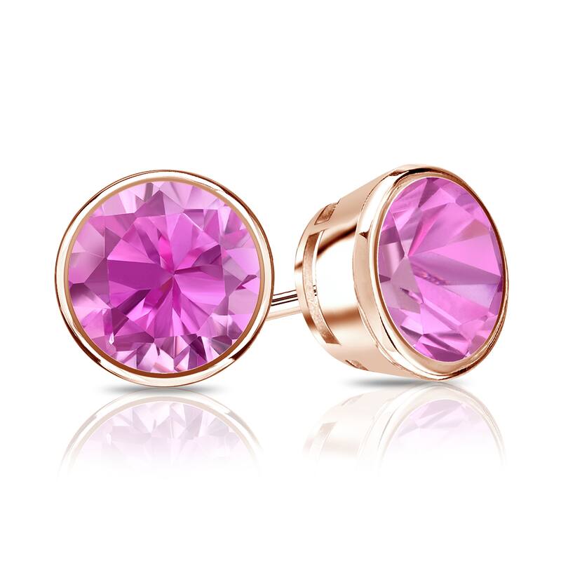 Auriya 14k Gold 1/4ctw Bezel-set Pink Sapphire Gemstone Stud Earrings - Rose
