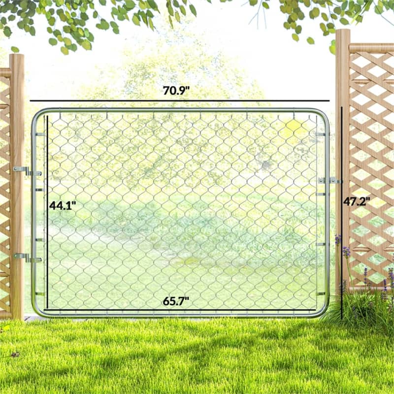 Silver Galvanized Steel Garden Gate with Latch and Hinges for Outdoor Fence Openings - 26"-47.2" W x 70.9" H