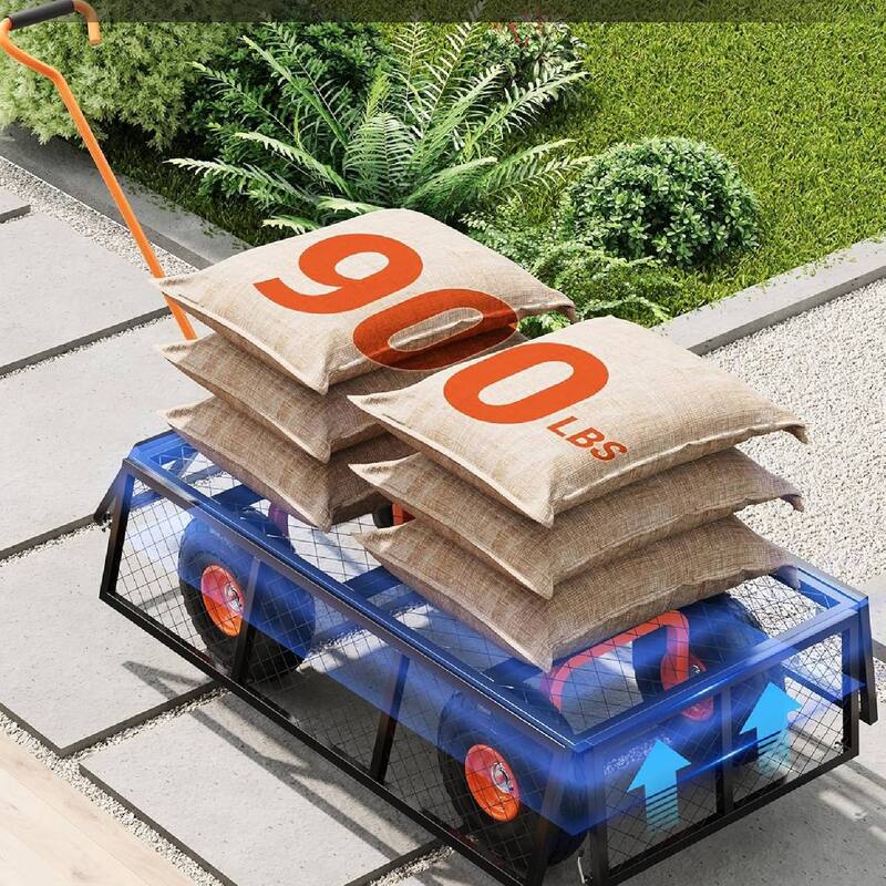 900 LBS Heavy Duty Steel Garden Cart, Utility Yard Wagon for Landscaping, Lawn, Farm, Outdoor Use