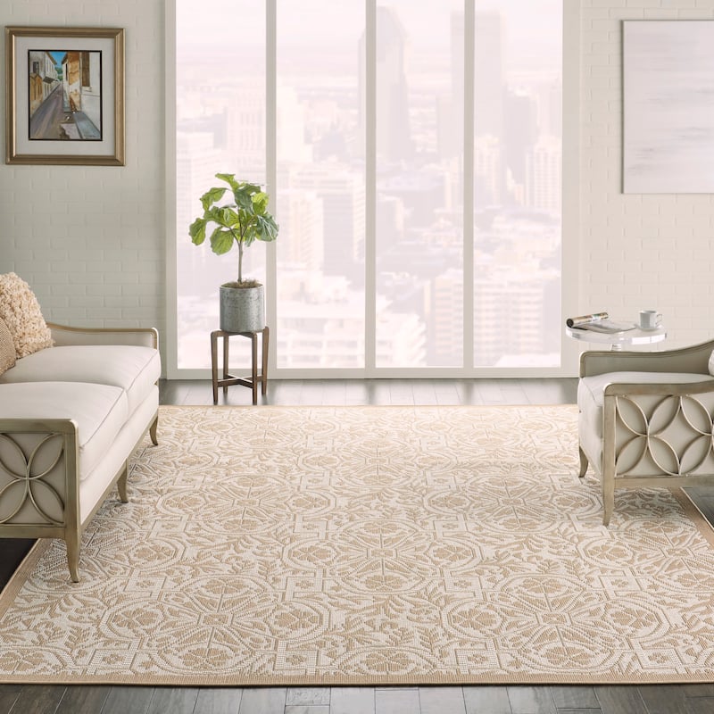 Porch & Den Godwin Medallion Indoor/Outdoor Area Rug - 8'10" x 12' - Beige/Cream