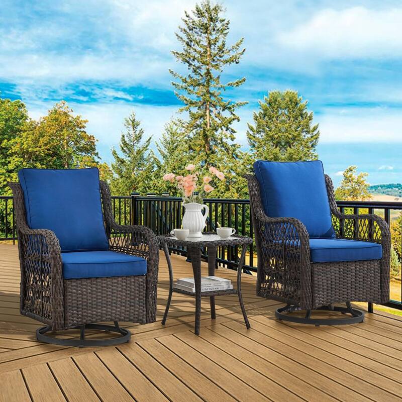 3 Piece Patio Furniture Sets Wicker Swivel Rocker Chairs