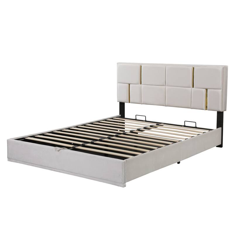 Noise Free Metal Platform Queen Bed Frame with Storage Underneath, Beige