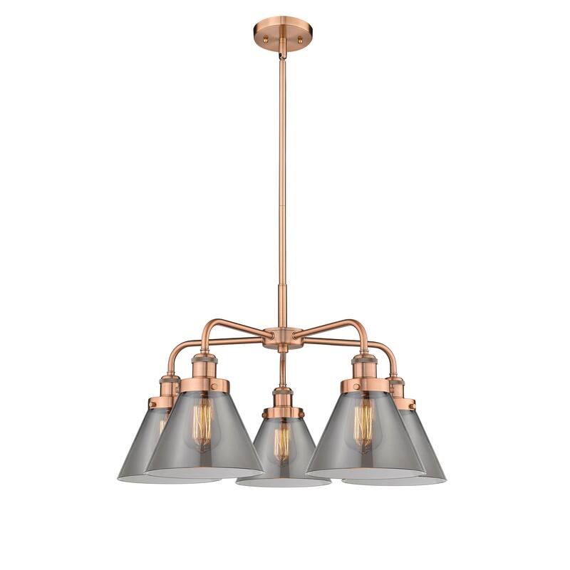 Innovations Lighting Cone - 5 Light 26" Stem Hung Chandelier - Antique Copper/Plated Smoke