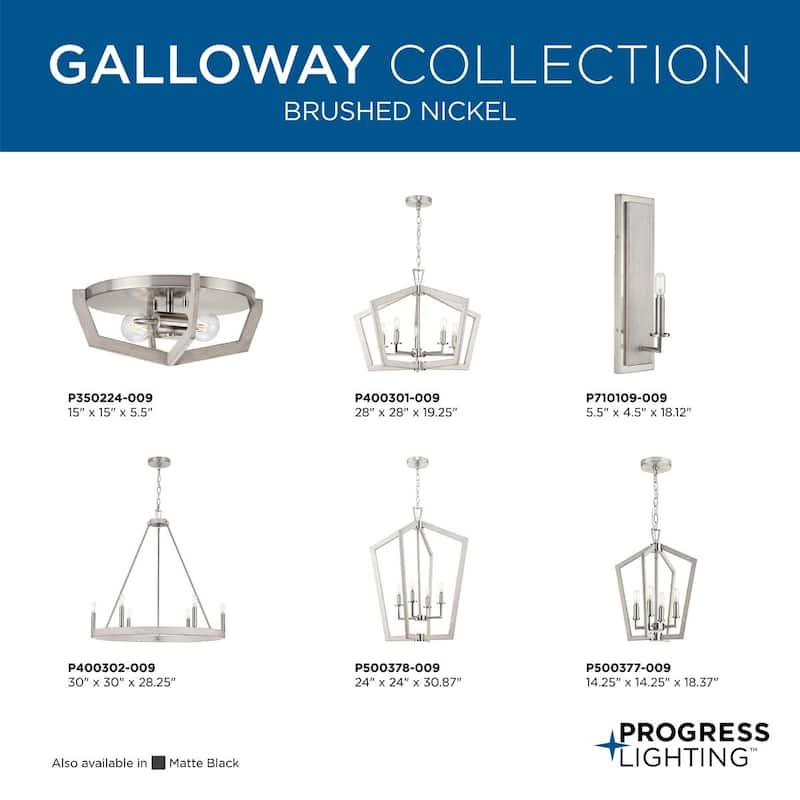 Galloway Collection 4-Light 30 in. Brushed Nickel Modern Farmhouse Foyer Light with Grey Washed Oak Accents - Medium