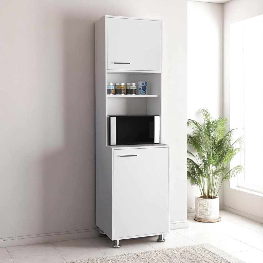 Freestanding White Pantry Storage Cabinet with Doors, 78.7" Tall Kitchen Organizer for Food, Dishes, and Appliances