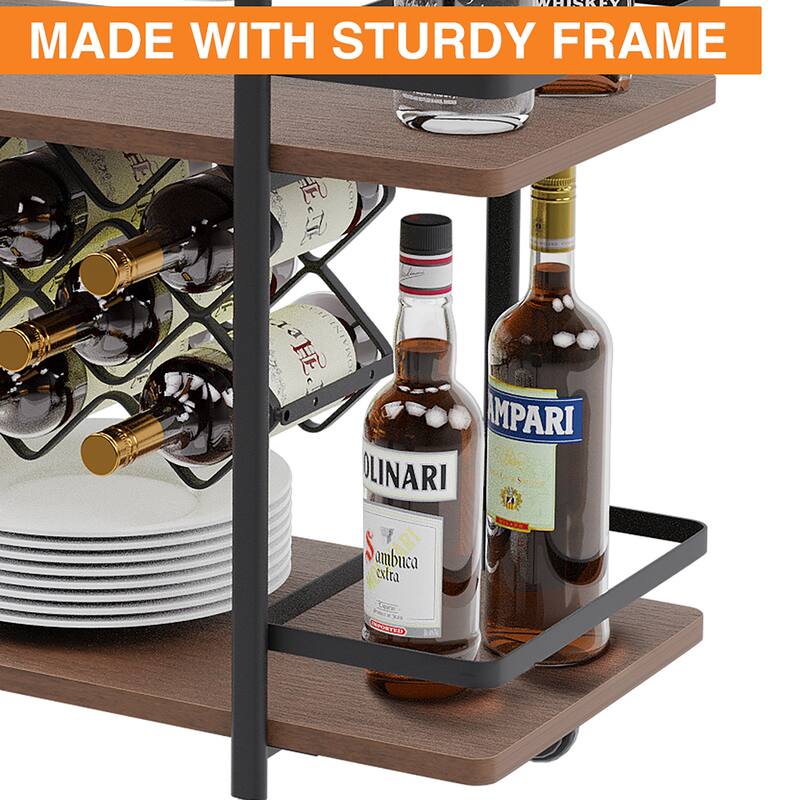 Modern Industrial 3-tier Bar Cart with Wine Rack