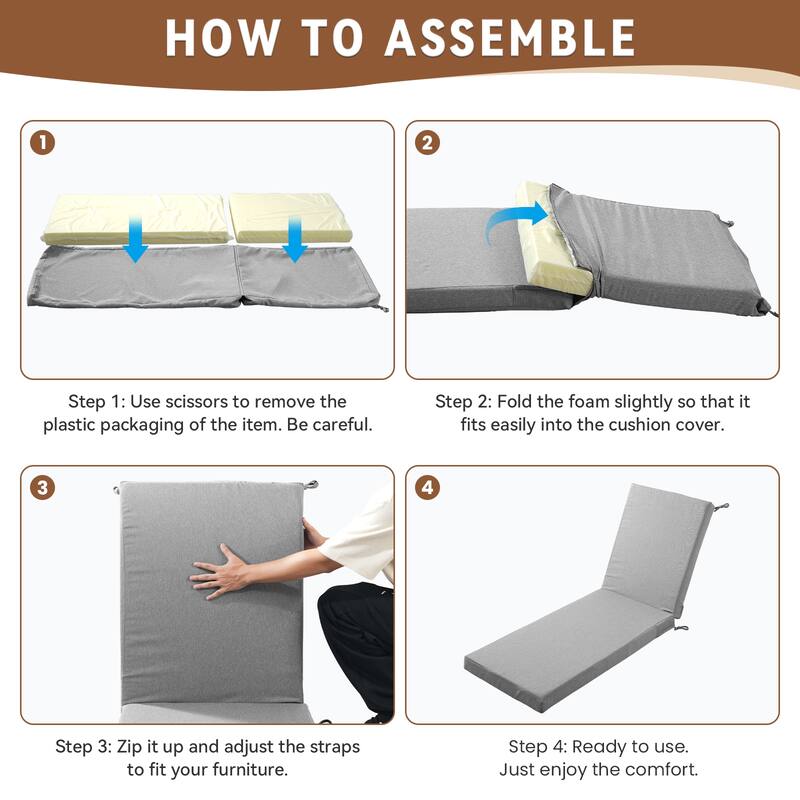 Gymojoy 72x22x3.5 Inch Outdoor Chaise Lounge Cushion, Waterproof Patio & Pool Chair Cushion with Removable Cover