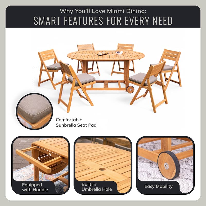 Cambridge Casual Miami 7-Piece Teak Folding Outdoor Dining Set With Sunbrella Seatpad