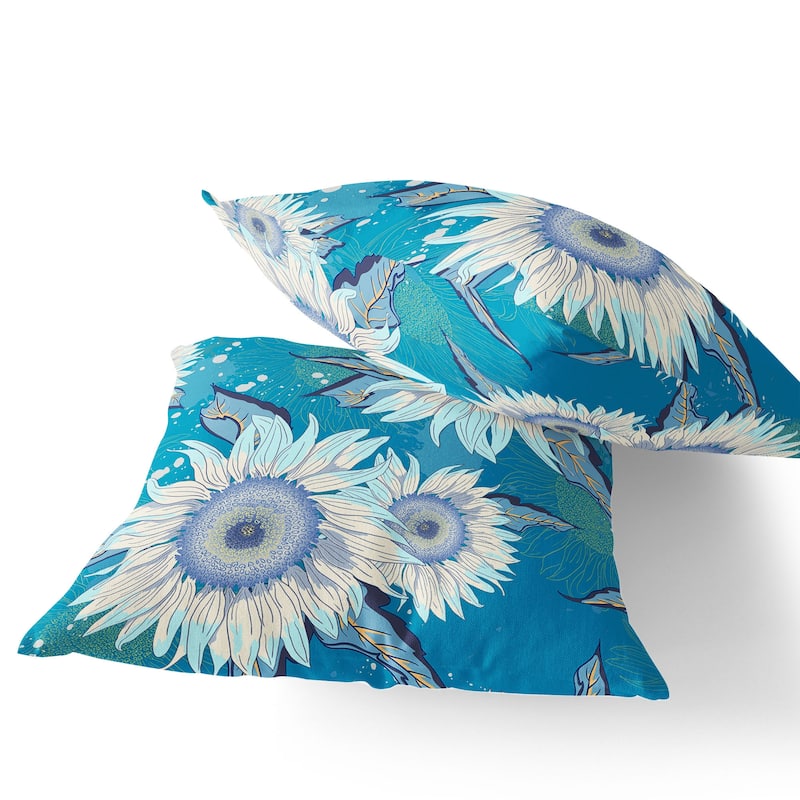 HomeRoots Set of Two 16" X 16" Blue and White Blown Seam Floral Indoor Outdoor Throw Pillow - 16.00' X '16.00' X '5.00