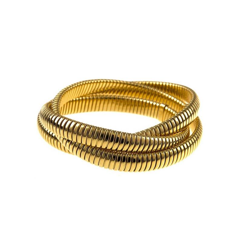 Curata Italian 18k Yellow Gold 7" Tubogas 3-Strand Rolling Slip-On Bangle Bracelet - 24mm x 7"